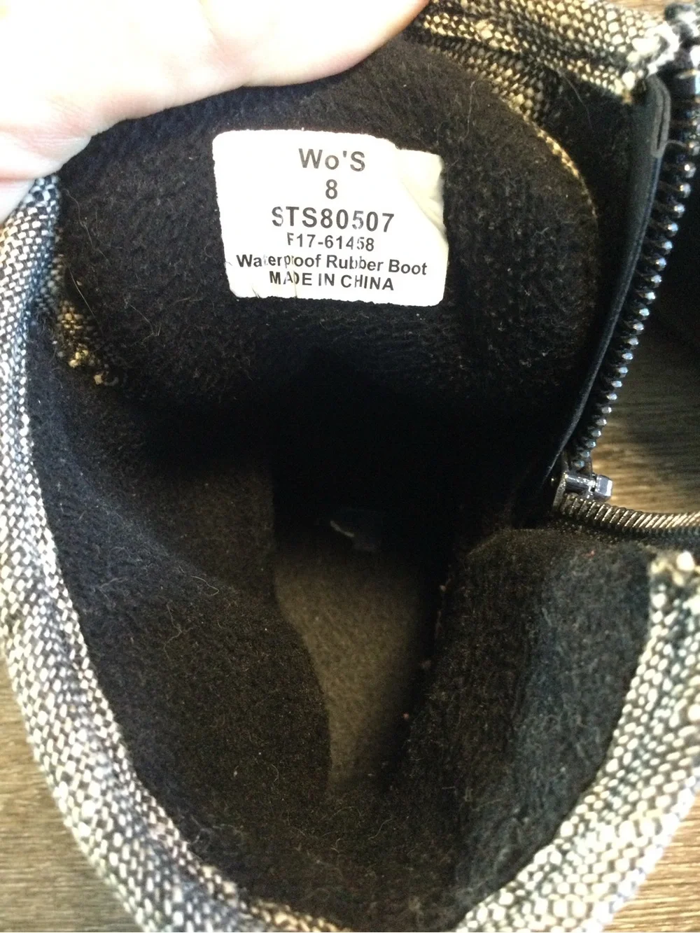 Sperry Black Rubber Duck Boots with Gray Fabric Shaft